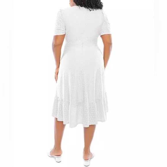 London Times Plus Size Eyelet Wrap Dress Ivory Women’s Sz 16W - Picture 4 of 9